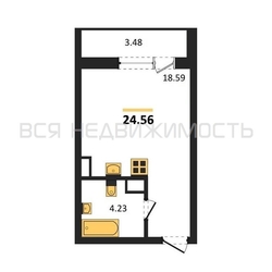 квартира-студия, 24,56кв.м. квартира-студия, 24,56кв.м. - изображение 1