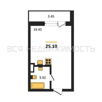 квартира-студия, 25,1кв.м. - изображение