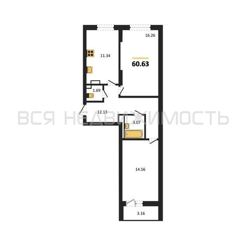 2-комнатная квартира, 60.63кв.м - изображение 0