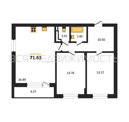 2-комнатная квартира, 71.63кв.м - изображение 0