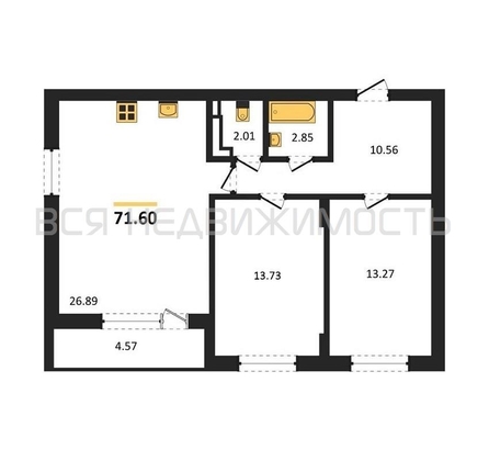 2-комнатная квартира, 71.6кв.м - изображение