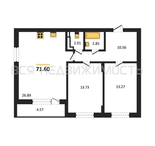2-комнатная квартира, 71.6кв.м - изображение 0
