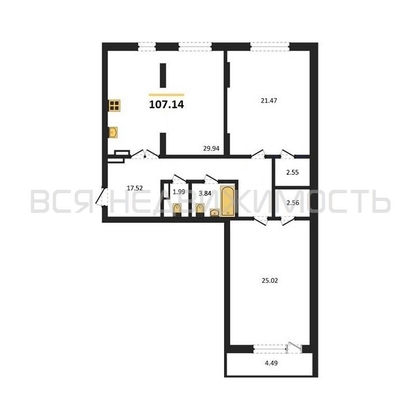 2-комнатная квартира, 107.14кв.м - изображение