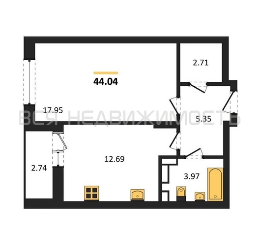 1-комнатная квартира, 44.04кв.м - изображение 0