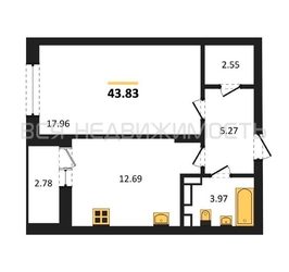 1-комнатная квартира, 43.83кв.м - изображение 1