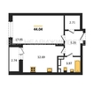 1-комнатная квартира, 44.04кв.м - изображение 1 1-комнатная квартира, 44.04кв.м - изображение 1