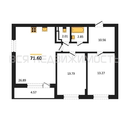 2-комнатная квартира, 71.6кв.м - изображение