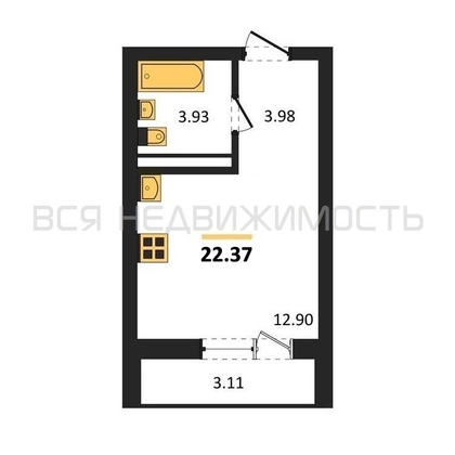 квартира-студия, 22,37кв.м. - изображение