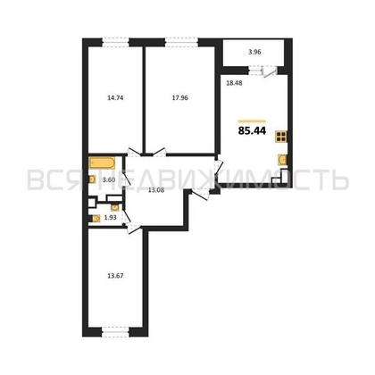 3-комнатная квартира, 85.44кв.м - изображение