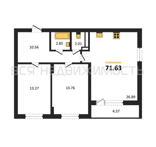 2-комнатная квартира, 71.63кв.м - изображение 0