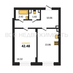 1-комнатная квартира, 42.48кв.м 1-комнатная квартира, 42.48кв.м - изображение 1