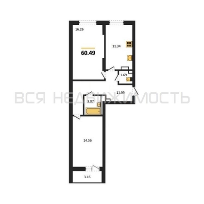 2-комнатная квартира, 60.49кв.м - изображение