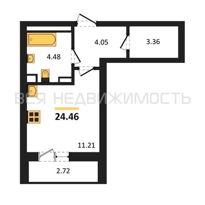 квартира-студия, 24,46кв.м. - изображение