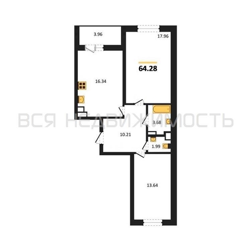 2-комнатная квартира, 64.28кв.м - изображение 0