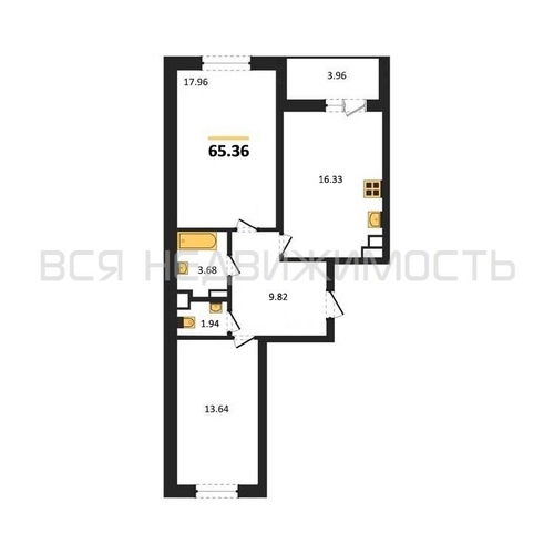 2-комнатная квартира, 65.36кв.м - изображение 0