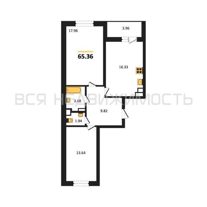 2-комнатная квартира, 65.36кв.м - изображение