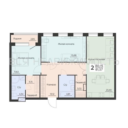 2-комнатная квартира, 81.57кв.м - изображение