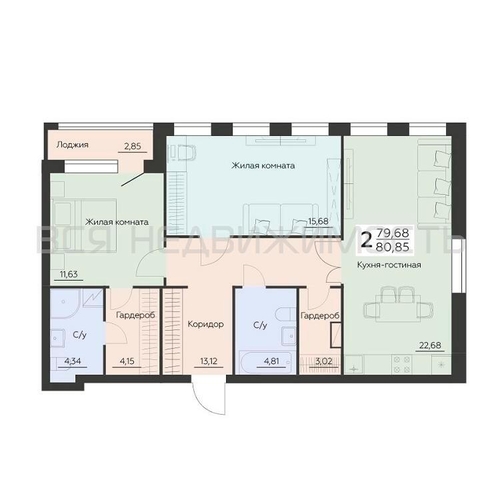 2-комнатная квартира, 80.85кв.м - изображение 0