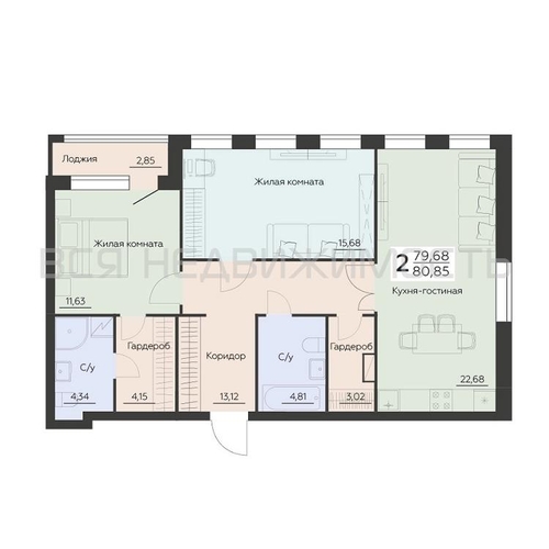 2-комнатная квартира, 80.85кв.м - изображение 0