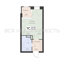 квартира-студия, 25,39кв.м. квартира-студия, 25,39кв.м. - изображение 1
