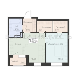 1-комнатная квартира, 48.84кв.м - изображение 1
