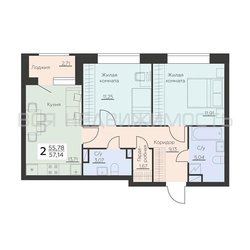 2-комнатная квартира, 57.14кв.м - изображение 1