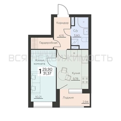 1-комнатная квартира, 31.37кв.м - изображение 1
