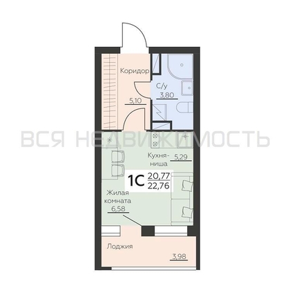 квартира-студия, 22,76кв.м. - изображение