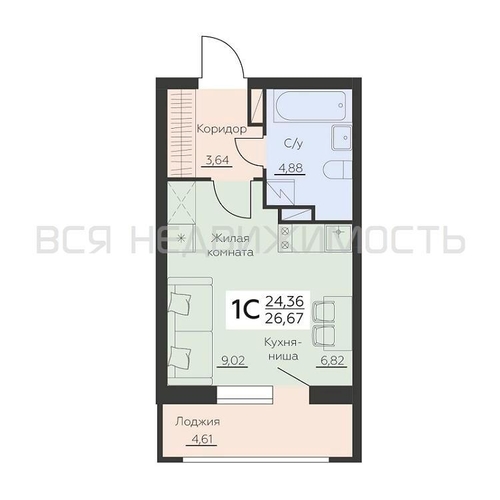 квартира-студия, 26,67кв.м. - изображение 0