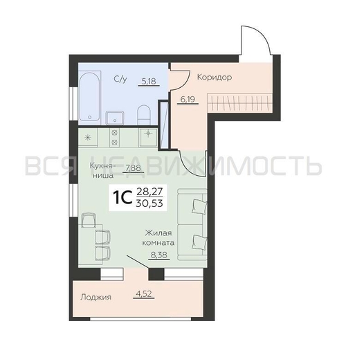 квартира-студия, 29,89кв.м. - изображение 0