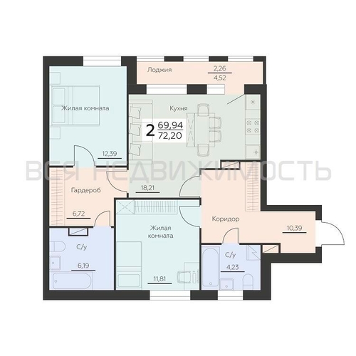 2-комнатная квартира, 72.2кв.м - изображение 0