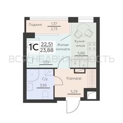 квартира-студия, 23,88кв.м. - изображение 1