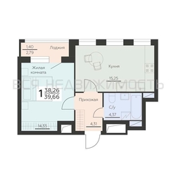 1-комнатная квартира, 39.66кв.м - изображение 1