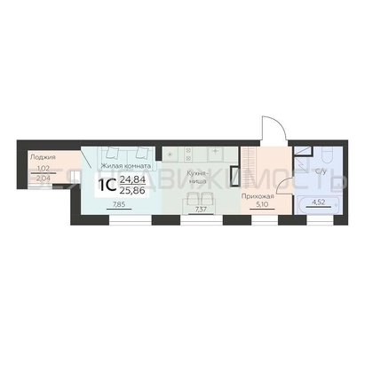 квартира-студия, 25,86кв.м. - изображение