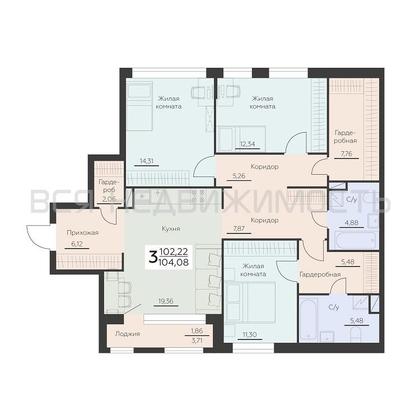 3-комнатная квартира, 104.08кв.м - изображение