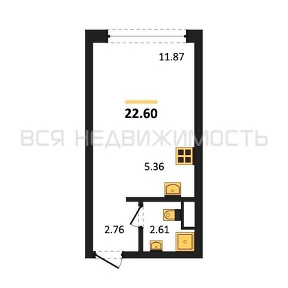 квартира-студия, 22,6кв.м. - изображение
