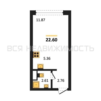 квартира-студия, 22,6кв.м. - изображение