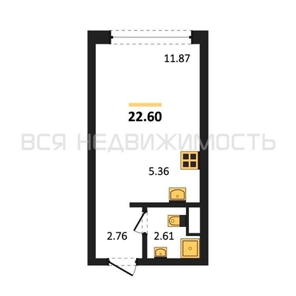 квартира-студия, 22,6кв.м. - изображение