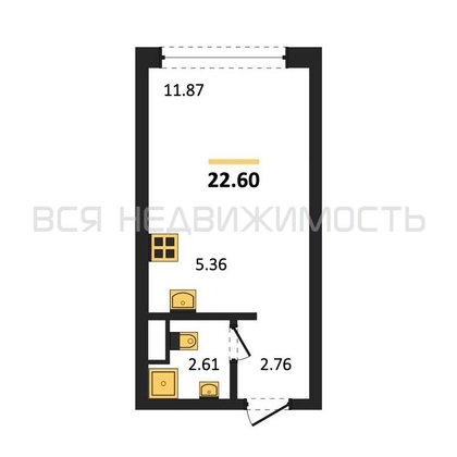 квартира-студия, 22,6кв.м. - изображение