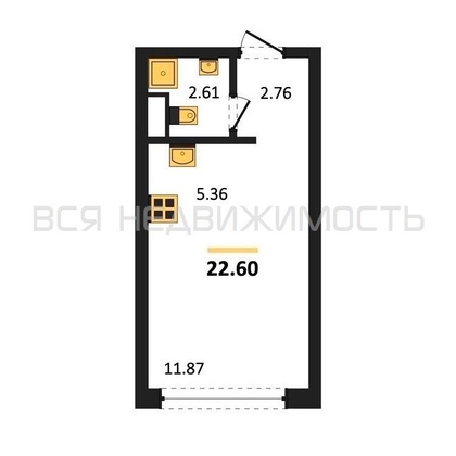 квартира-студия, 22,6кв.м. - изображение