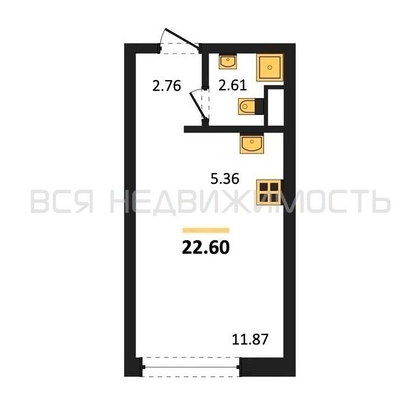 квартира-студия, 22,6кв.м. - изображение