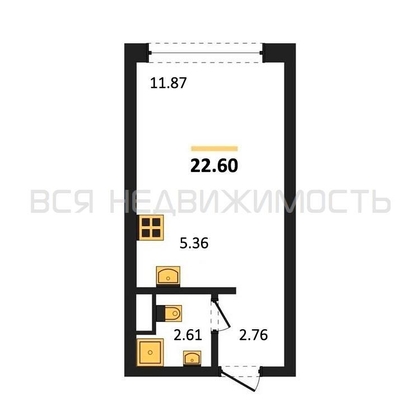 квартира-студия, 22,6кв.м. - изображение