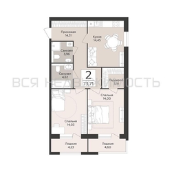 2-комнатная квартира, 73.71кв.м - изображение 1
