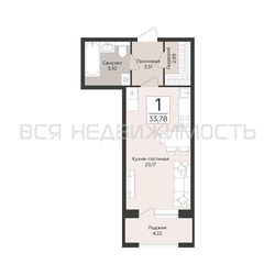 квартира-студия, 33,78кв.м. - изображение 1