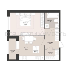 1-комнатная квартира, 47.12кв.м - изображение 1
