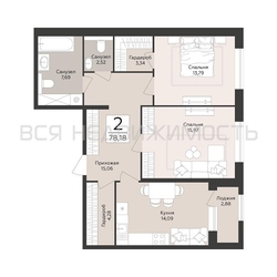 2-комнатная квартира, 78.18кв.м - изображение 1