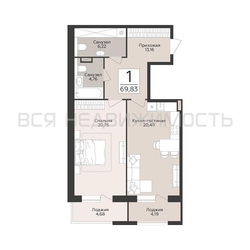 1-комнатная квартира, 69.83кв.м - изображение 1