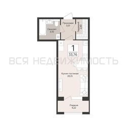 квартира-студия, 33,76кв.м. - изображение 1