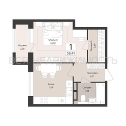 1-комнатная квартира, 39.41кв.м - изображение 1