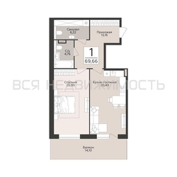 1-комнатная квартира, 69.66кв.м - изображение 1